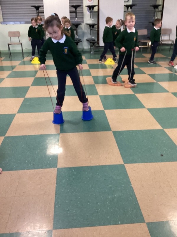 We practice balance in P.E.