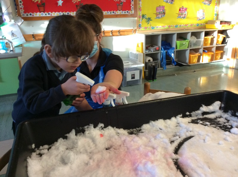 We used our water sprayers to change the colour of the snow.