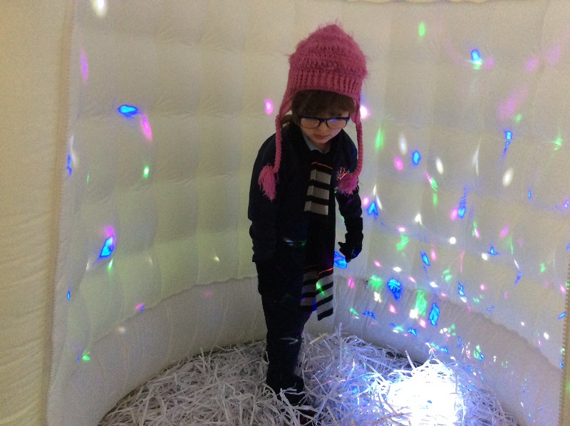 We added some sensory lights and shredded paper into our igloo. Everyone loved it!!!!