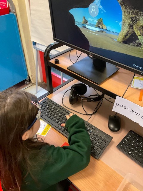 We are learning to log in on the computer and program Bee- Bot