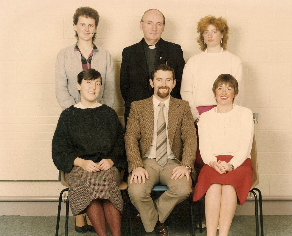 Back Row, Teresa Doherty, Fr. Cox, Ms. Quirke       Front Row L-R Mary Rafferty, Eamonn Mullen, Mary Toolan, 