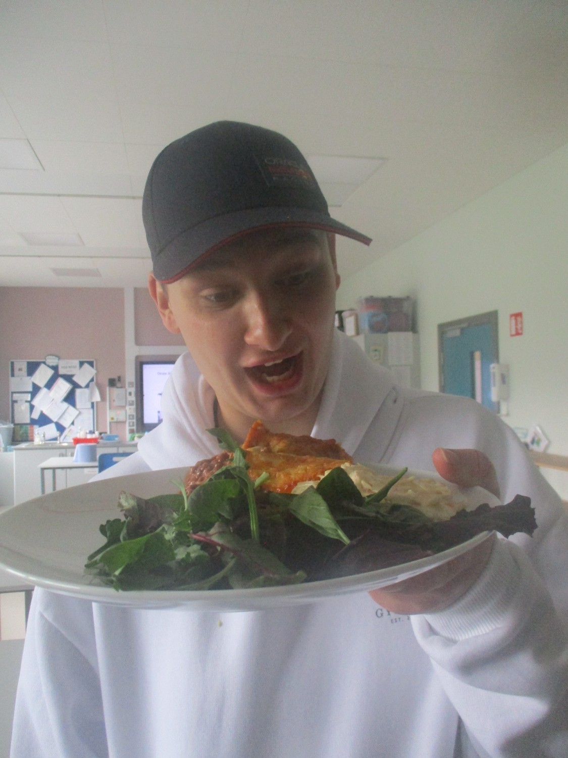 Nathan can't wait to get down to the dining hall to get stuck into his dish. I can't blame it, it looks fab!