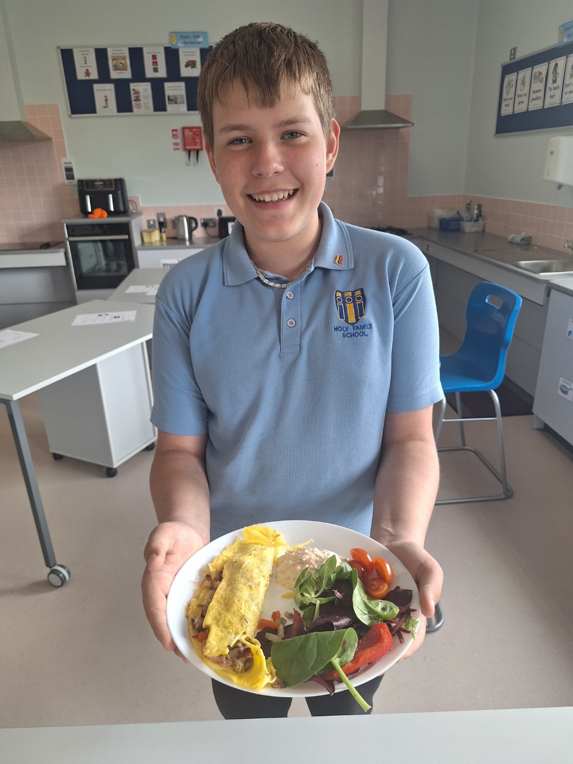 Deividas is looking forward to his omelette and side salad for lunch.