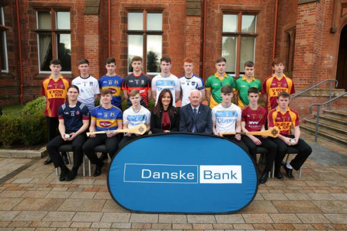 Aisling Press, Head of Branch Banking at Danske Bank and Jimmy Smith, Chairman of the Ulster Schools GAA pictured with the Hurling All Stars.
