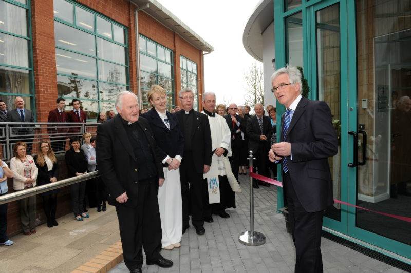 Former Principal of St Patrick's High School, Mr Pat McAleavey spoke briefly to guests and staff before officially Ionad an tSolais.