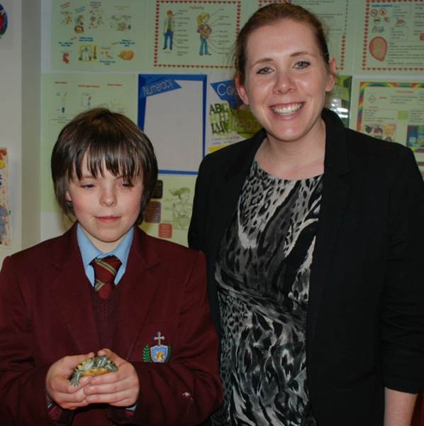 Caolan and his Science Teacher Ms. M Rafferty with his pet Terrapin Terry