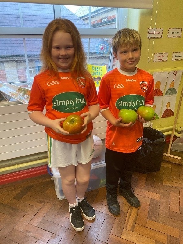 Carter and Holly representing Armagh the Orchard County. Carter brought in Bramley apples..