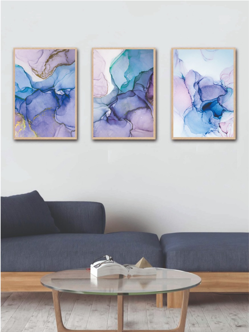 Cuadros Sala, set de 3, 50x70 cm morados azules y blancos 16.