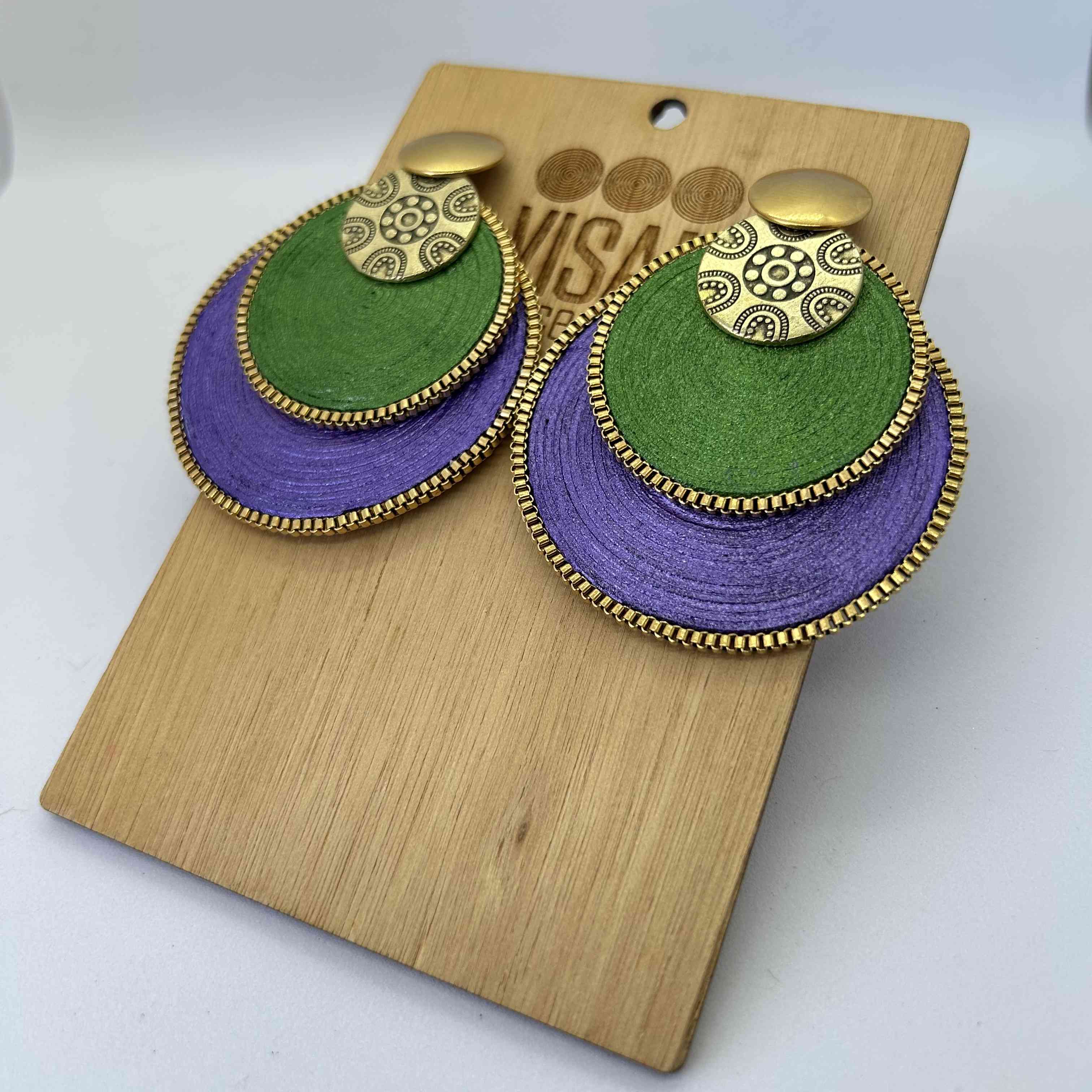VISAN Étnicos Dobles Oro verde oliva oscuro morado