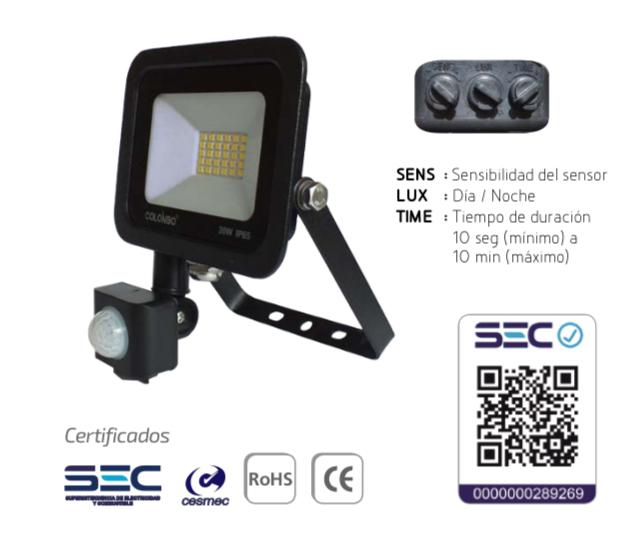 FOCO PROYECTOR LED 50W 4500LM 7000K IP65 CON SENSOR