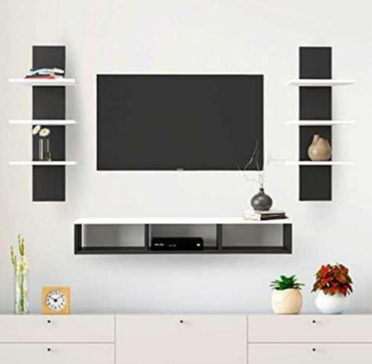 Rack Flotante Con Repisas Laterales B/N