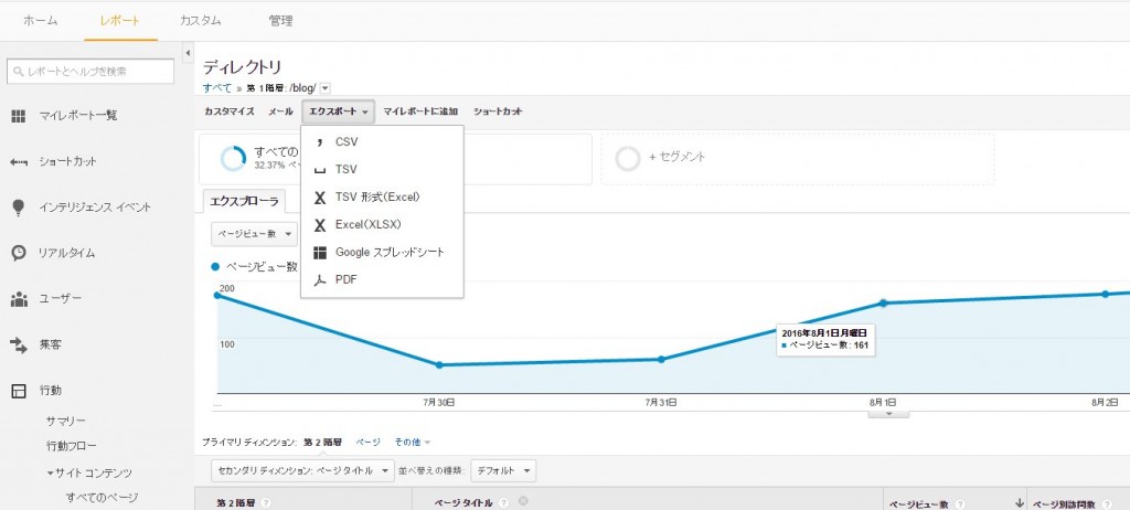 エクスポートメニュー画面