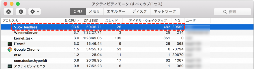 VBoxHeadlessのCPU使用率が高い