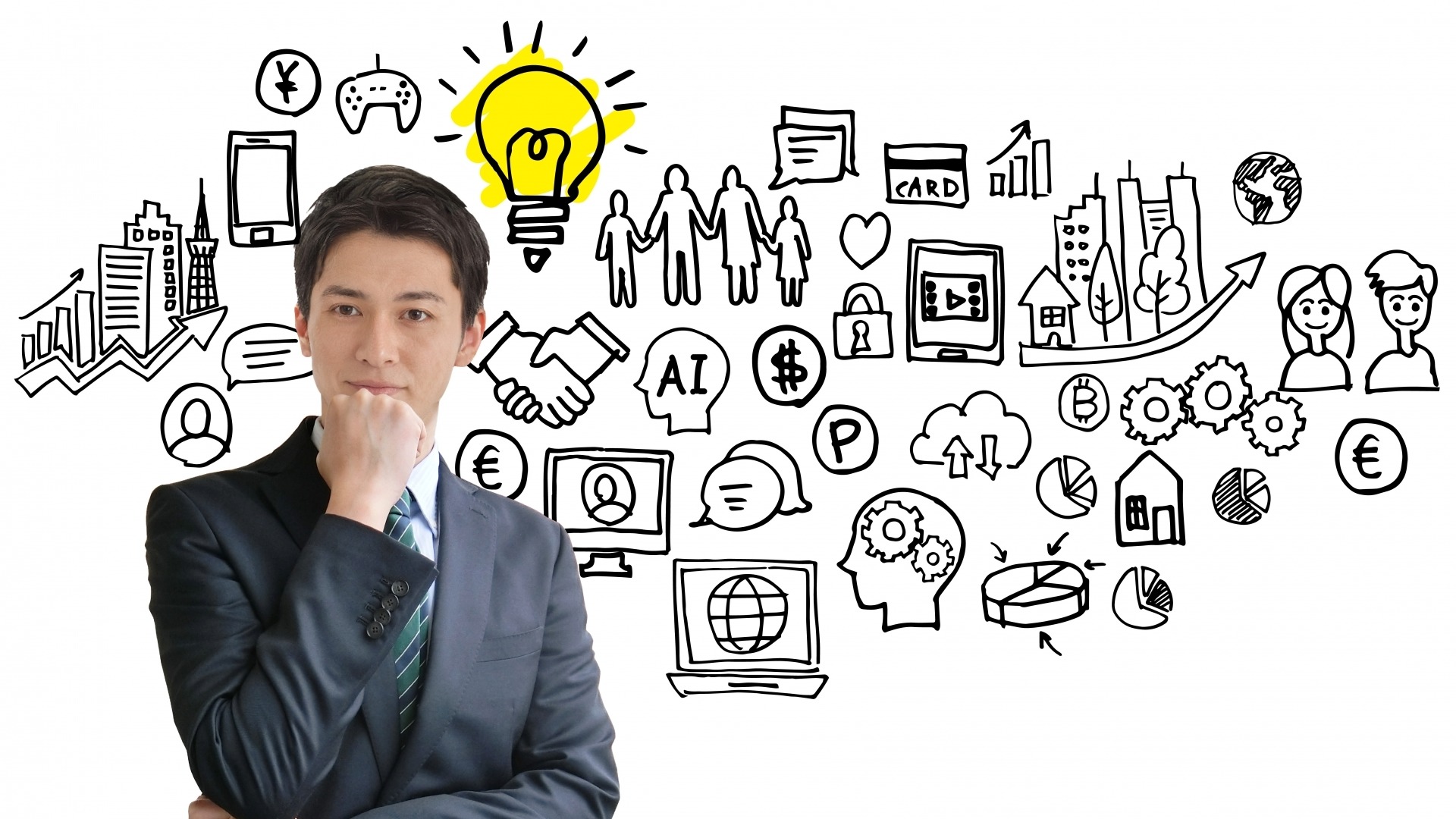 AI検索導入によるビジネスへの影響や戦略について、よくある質問や課題解決のアイデアを思案する担当者。