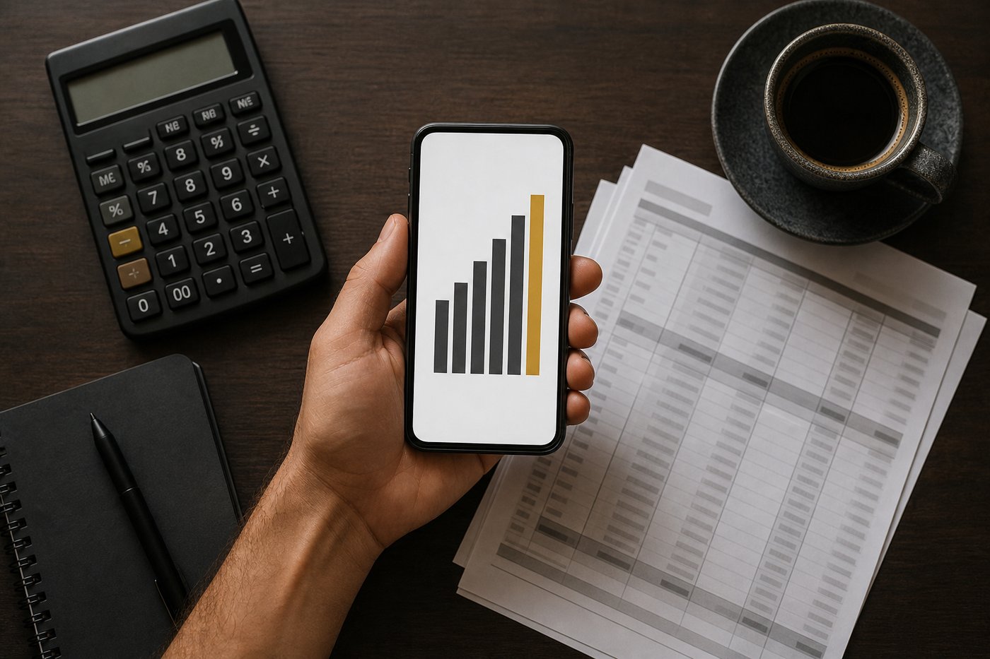 planilha de gastos e gráfico gerado por IA no celular