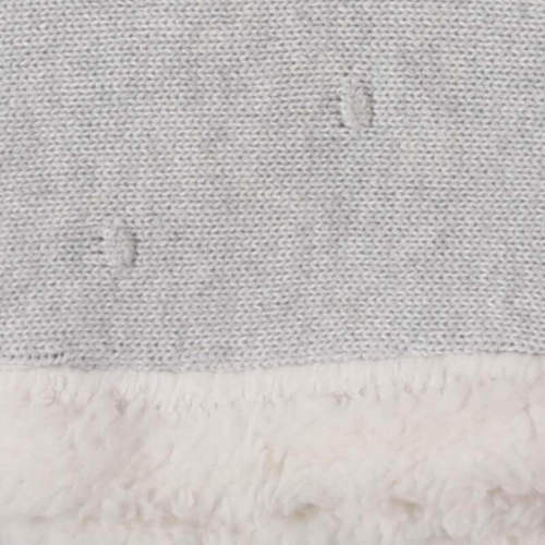 שמיכת סריג עם פרווה פום פום אפור בהיר מלאנז' מיננה 