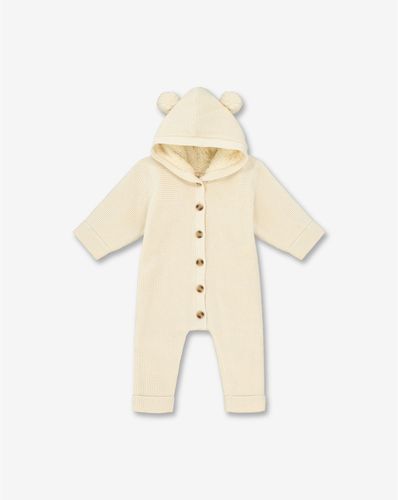 אוברול עם קפוצ'ון פרווה בסריגת וופל שמנת 2023 MINENE מיננה