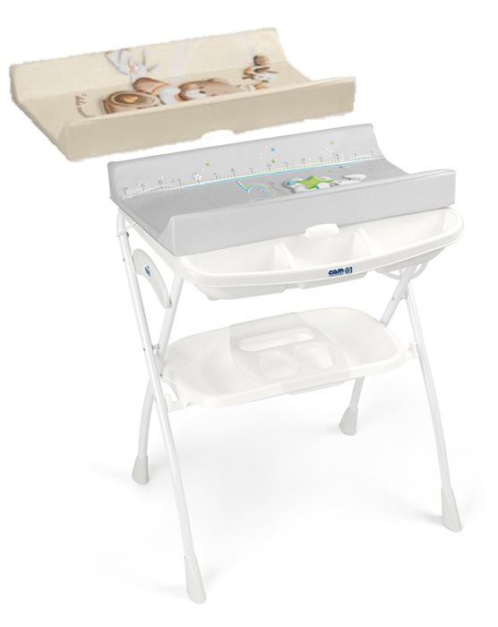 אמבטיה לתינוק מפוארת עם משטח החתלה ומגש טיפולים CAM אפורה/דובון חום