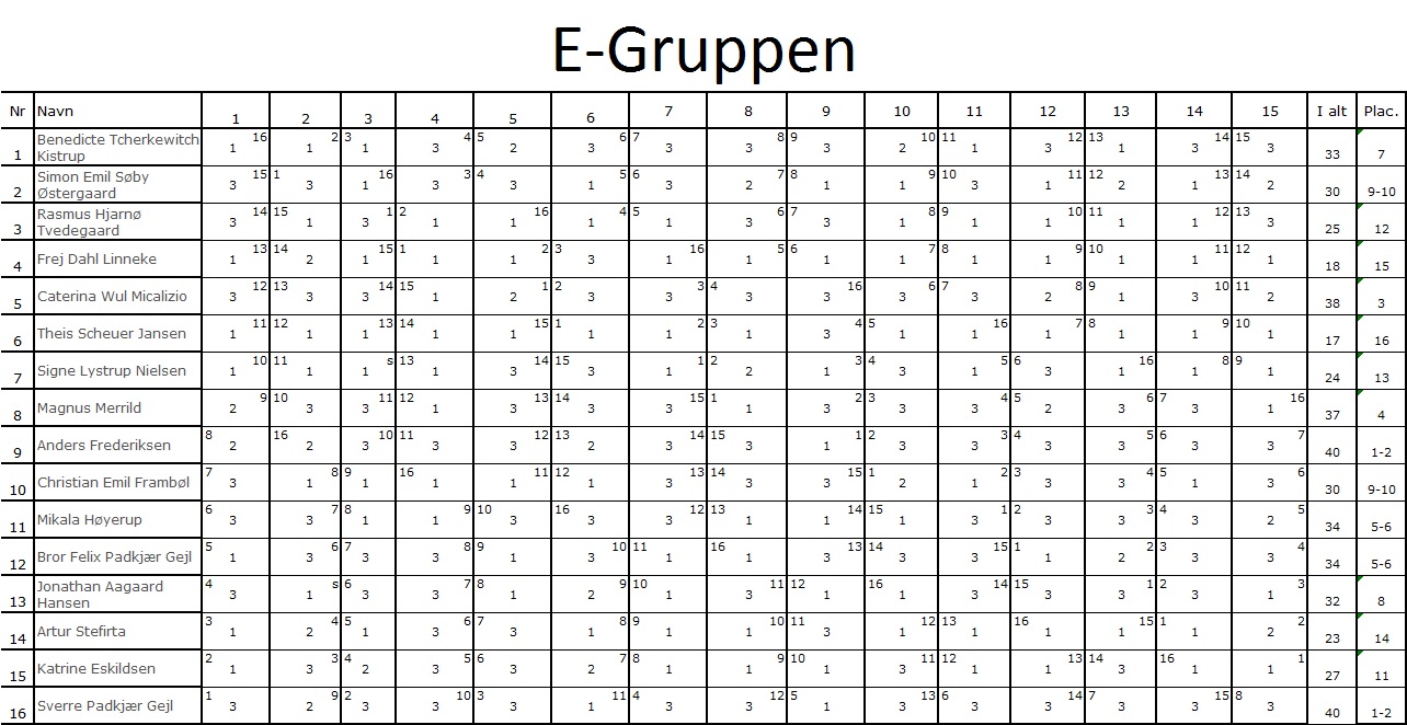 Resultater i E-gruppen