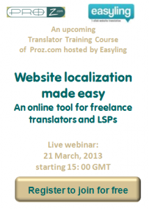 Proz Free Webinar on Website Translation hosted by Easyling