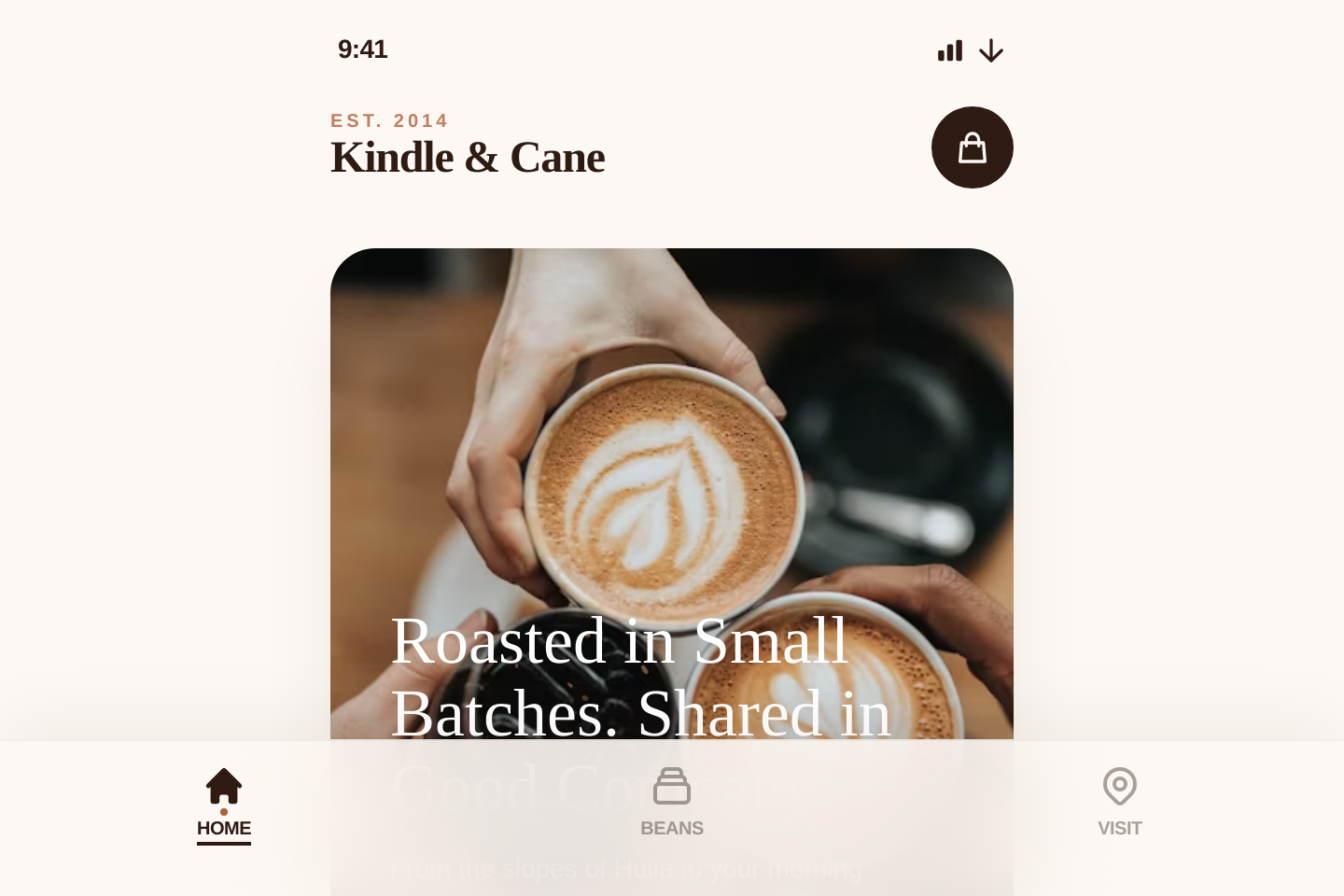 Kindle & Cane | Artisanal Small-Batch Coffee Roasters template preview