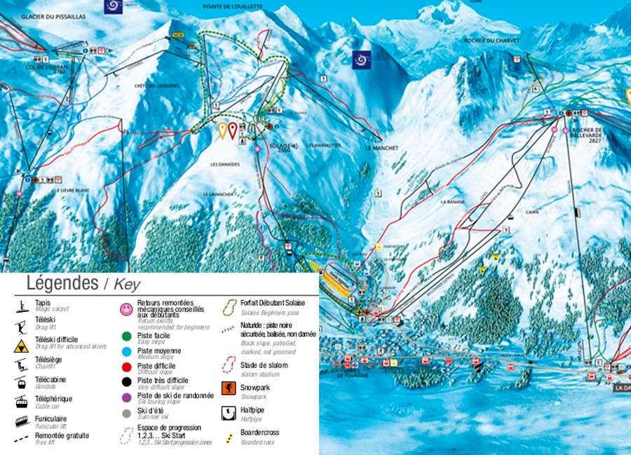 Close up of Val d'Isere piste map and legend