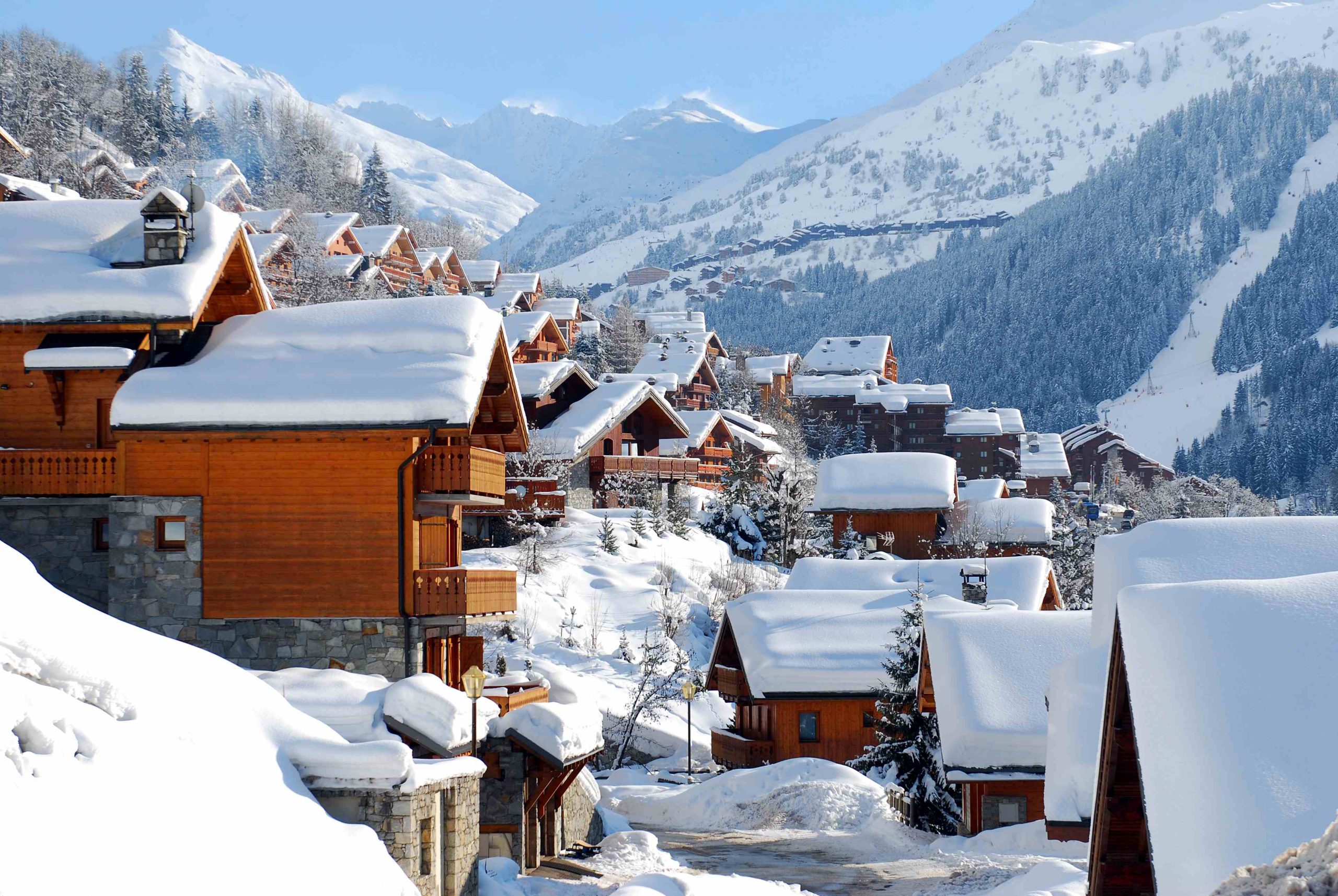 Snow covered chalets in Meribel