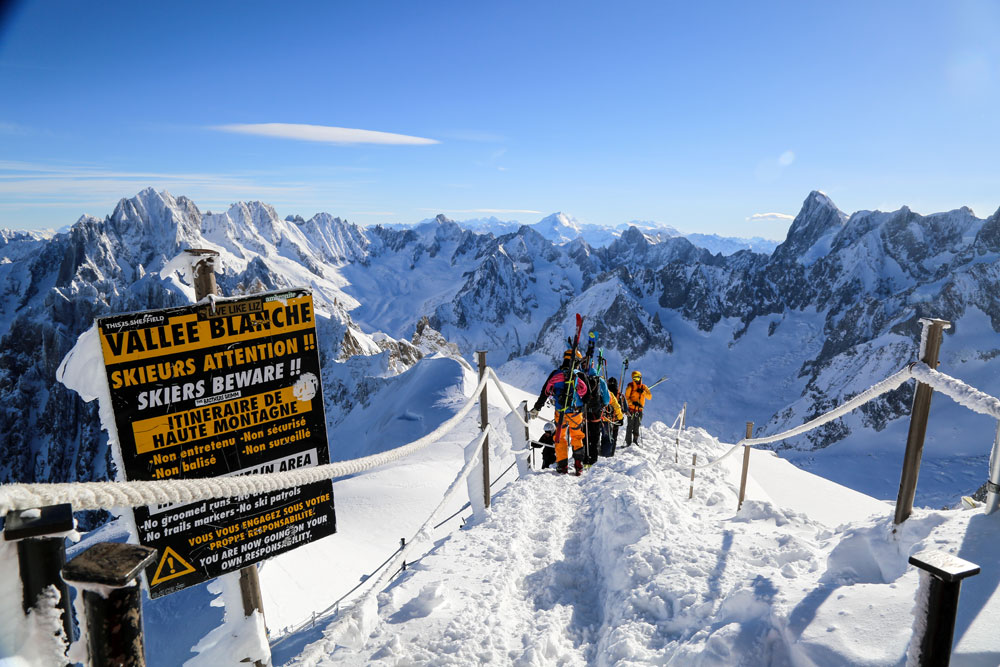 Entrance to the Vallee Blanche from the Aiguille du Midi in Chamonix