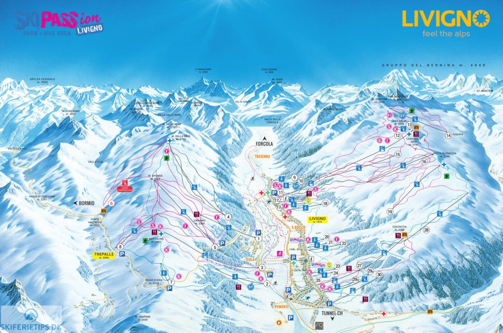 high resolution piste map drawing of livigno ski area