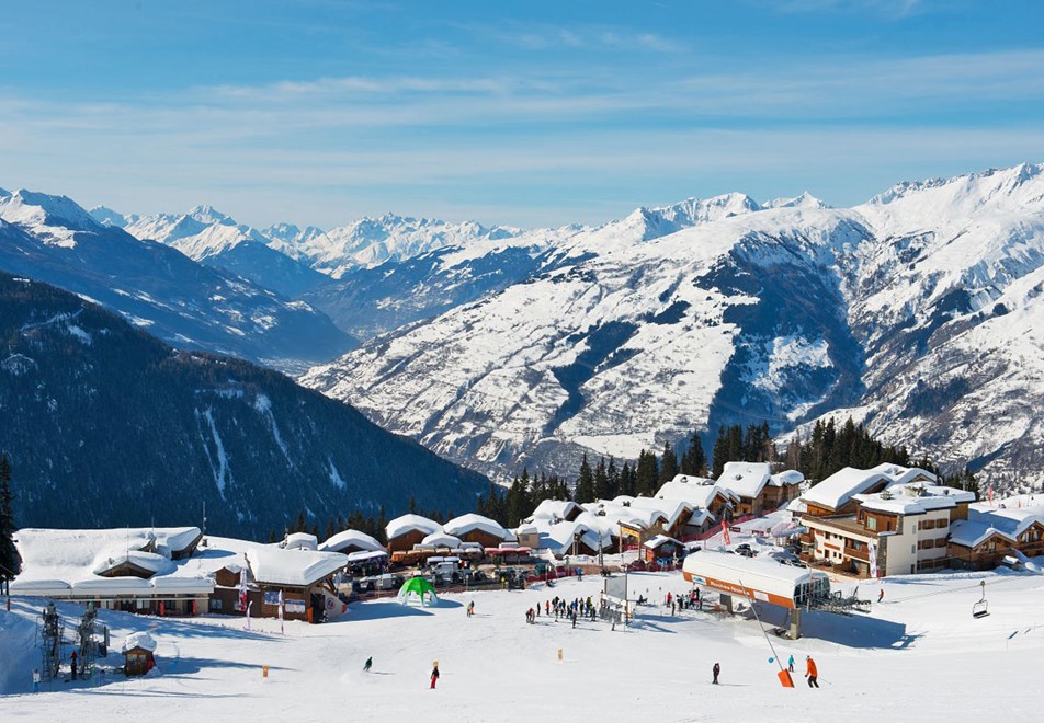 View of the beginner snowfront area in la rosiere france