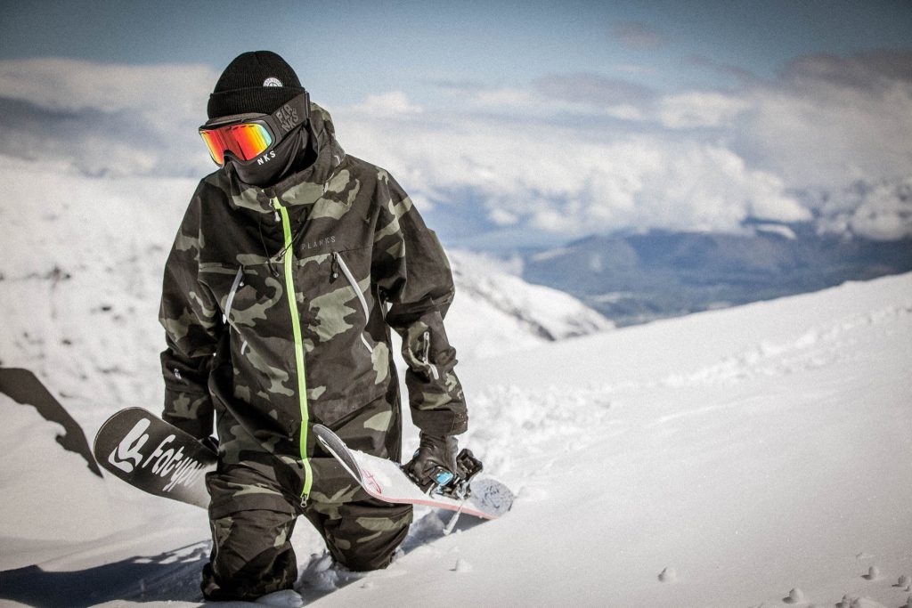 skier wearing coronavirus face mask