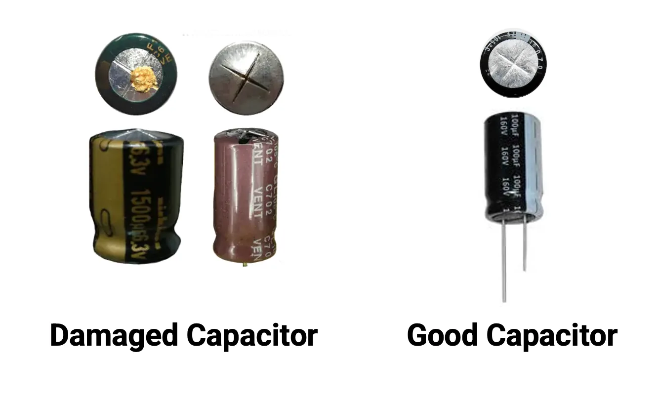 Damaged Capacitor vs Good Capacitor