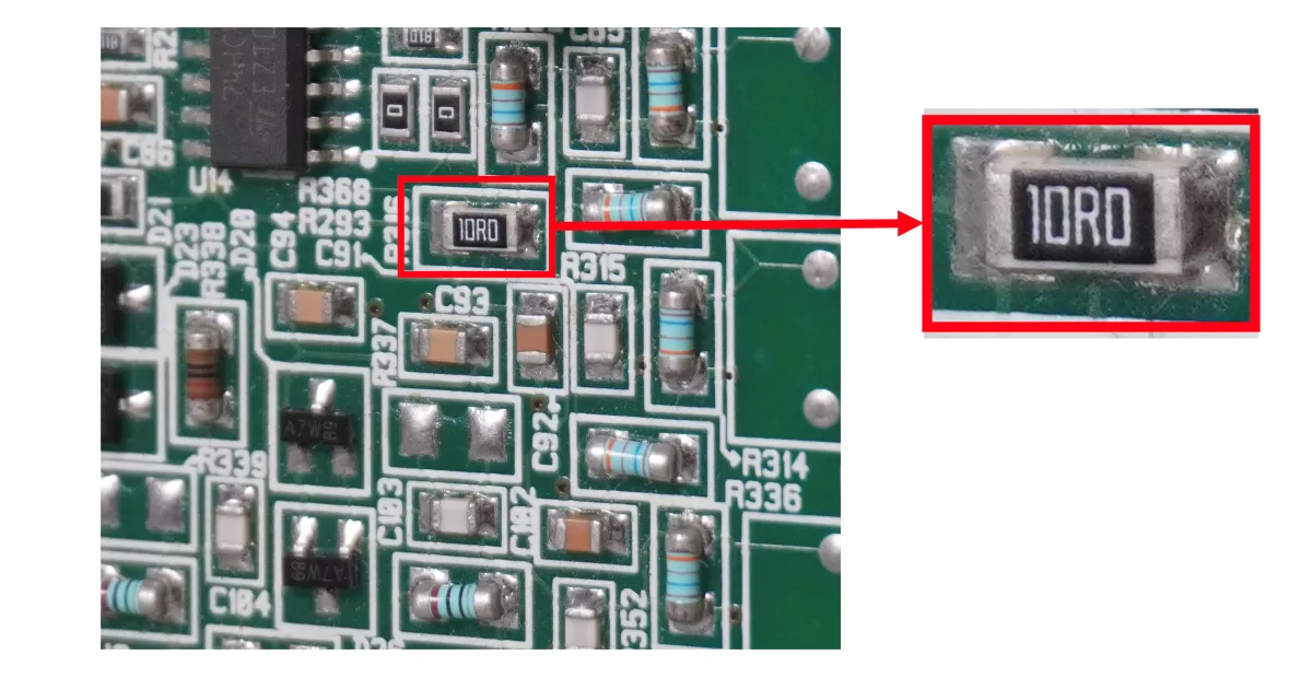 SMD resistor marked 10R0