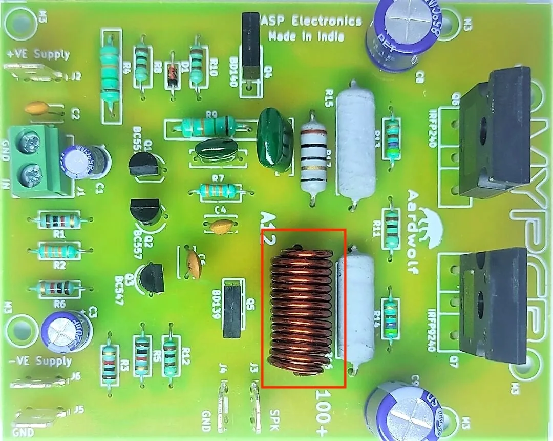 PCB wth air core inductor highlighted