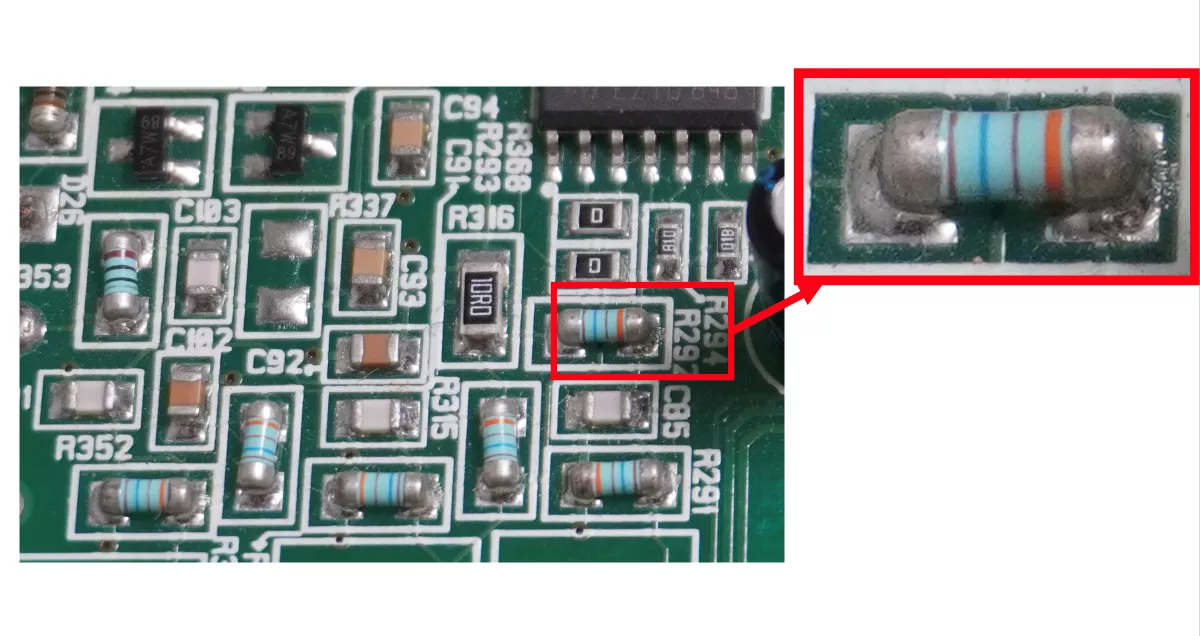 MELF resistors highlighted on PCB circuit
