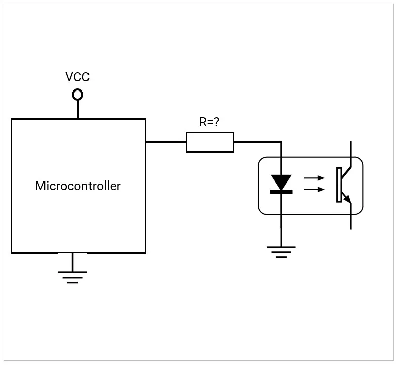 microcontroller-to-optocoupler-led-unknown-resistor-circuit