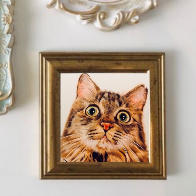 愛するペットの似顔絵（15×15センチ、額装込）