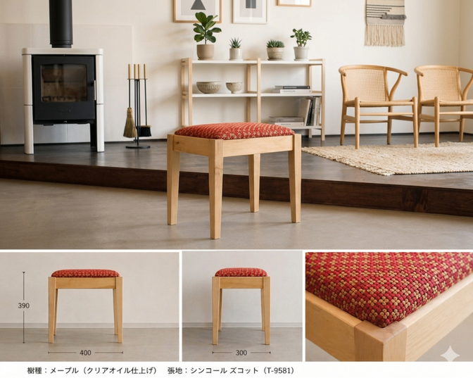樹種と座面生地を選んで作る、あなただけのセミオーダースツール