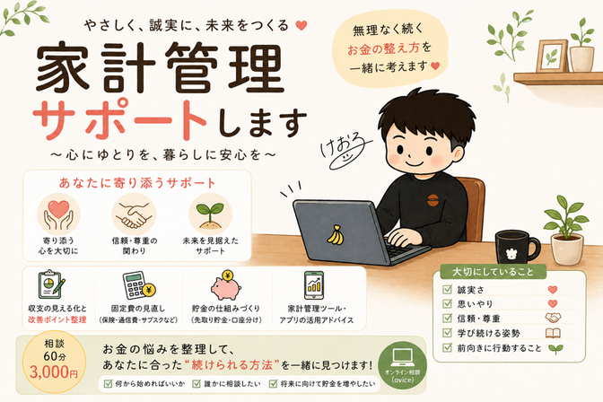 【貯める力UP】家計管理サポートします。脱 赤字家計！