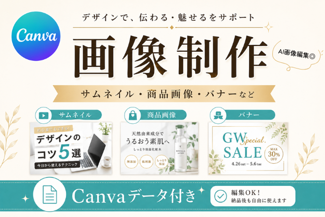 【Canvaデータ付】サムネ・画像制作・AI修正対応✨