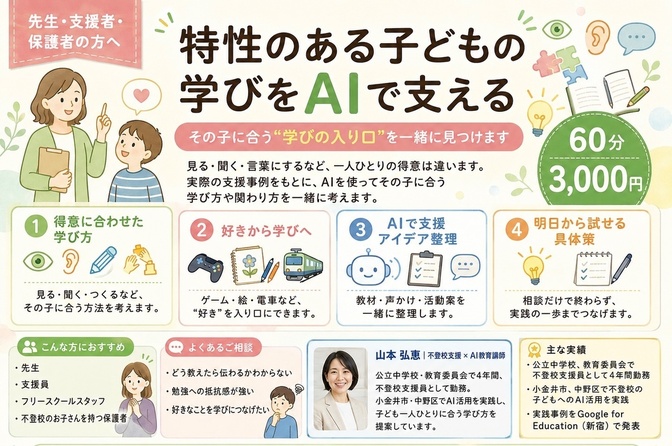 特性のある子のAIによる「学びの入り口」を一緒に見つけます