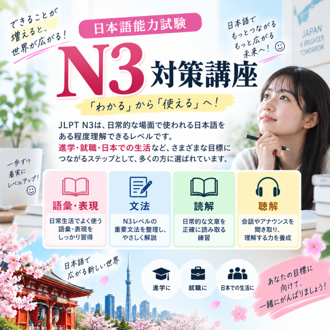 【JLPT N3対策講座】日本語能力試験　3級
