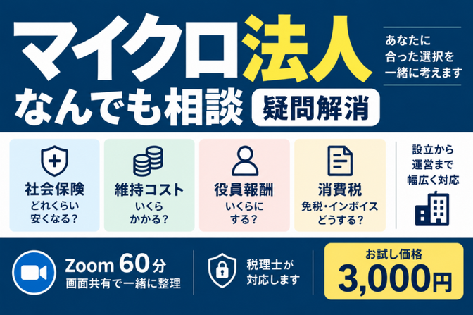 【税理士対応】マイクロ法人設立のお悩みを一緒に整理します！