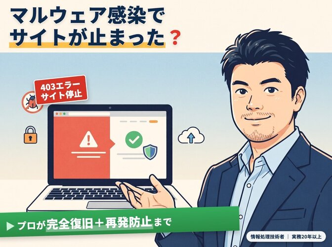 マルウェア感染したサイトを完全復旧から再発防止まで対応します
