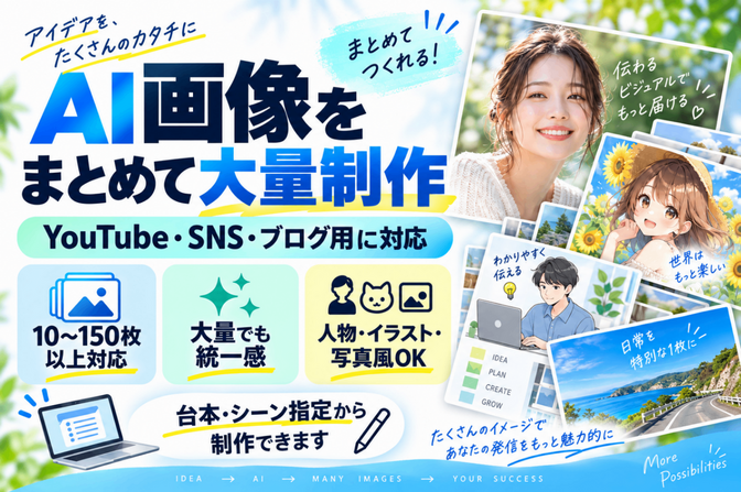 YouTube・SNS用のAI画像をまとめて大量制作します