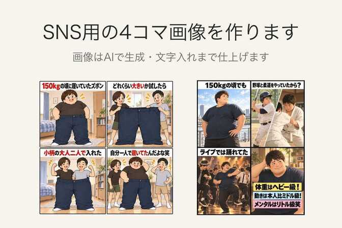 【AI生成】SNS用の4コマ画像を作ります