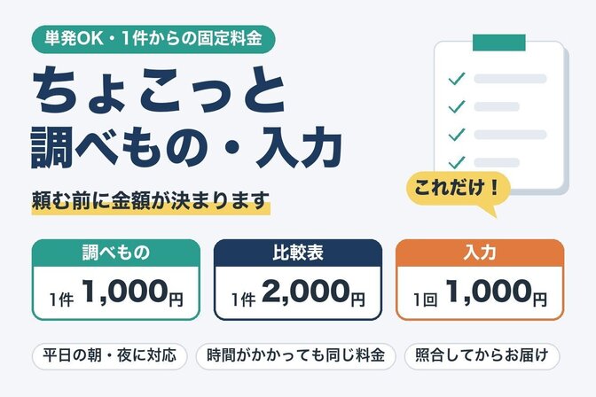【単発OK】ちょこっと調べもの・入力｜1件1,000円から