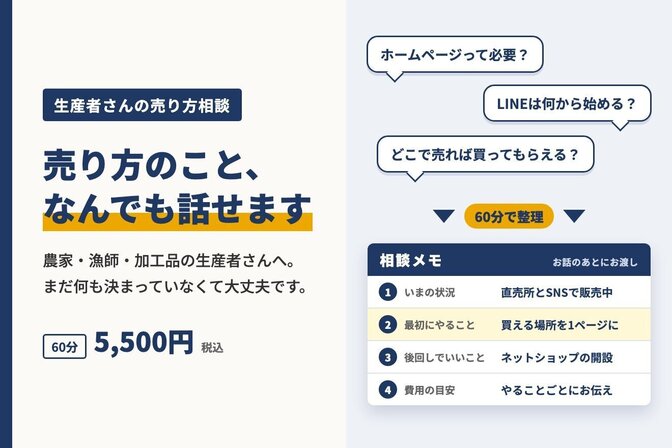 生産者さんの売り方相談｜ホームページ・LINE・通販のこと