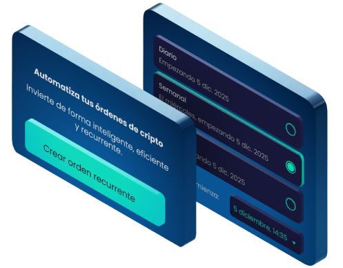 Interface to create a recurring crypto order in the Skipo app.