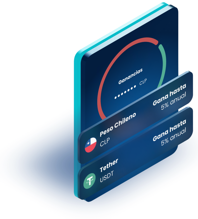 Skipo app displaying Earn CLP and Tether (USDT) investment options with up to 5% annual interest.